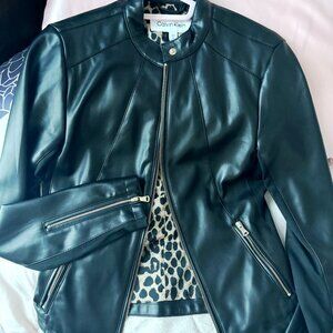 Calvin Klein - Pleather Zipper Jacket with Leopard Print Lining (Size: XS)